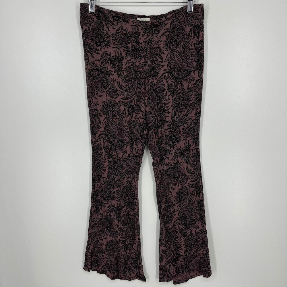 O'Neill Womens Mauve Black‎ Paisley Crinkle Flare Boho Pants Medium